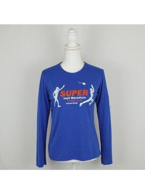 Gildan Performance Women's Medium Blue Graphic Crewneck Long Sleeve Tee